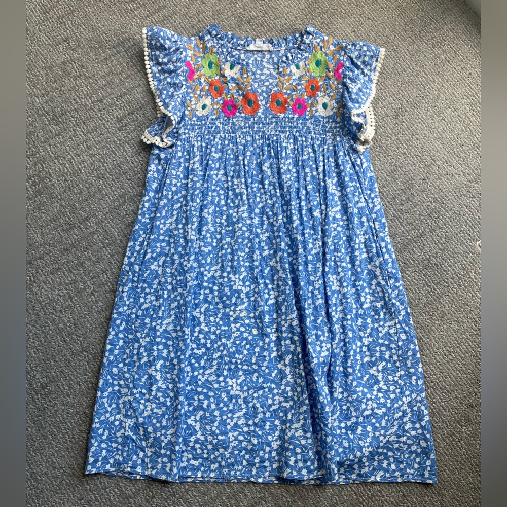 THML Embroidered Blue Floral Dress